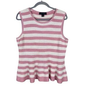 St. John Wool Blend Stripe Blouse Pink White Size Large